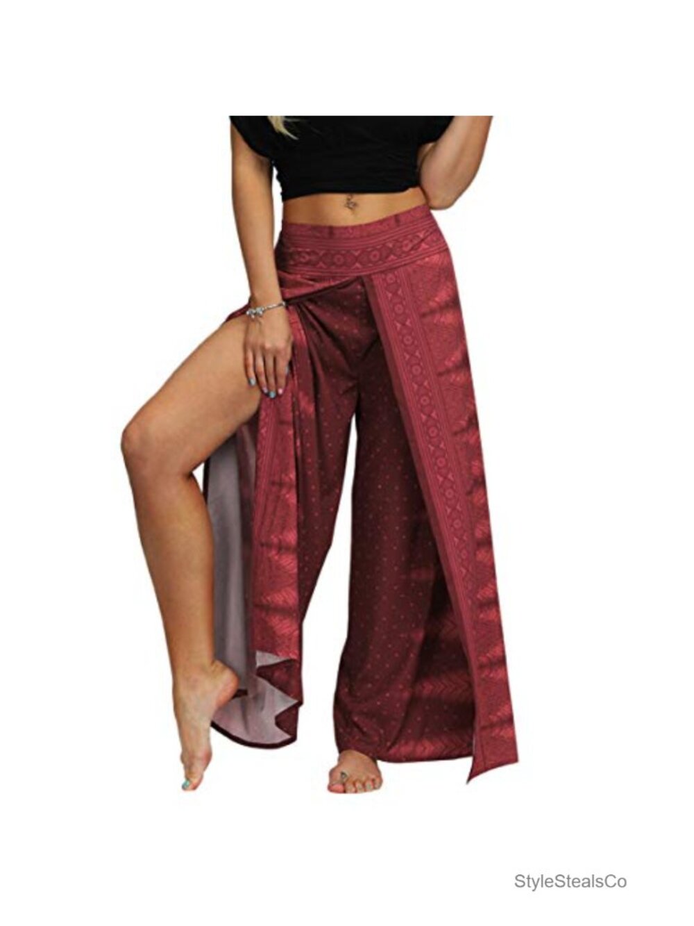 Women's Slit Wide Leg Pants Boho Yoga Palazzo Pants Polyester